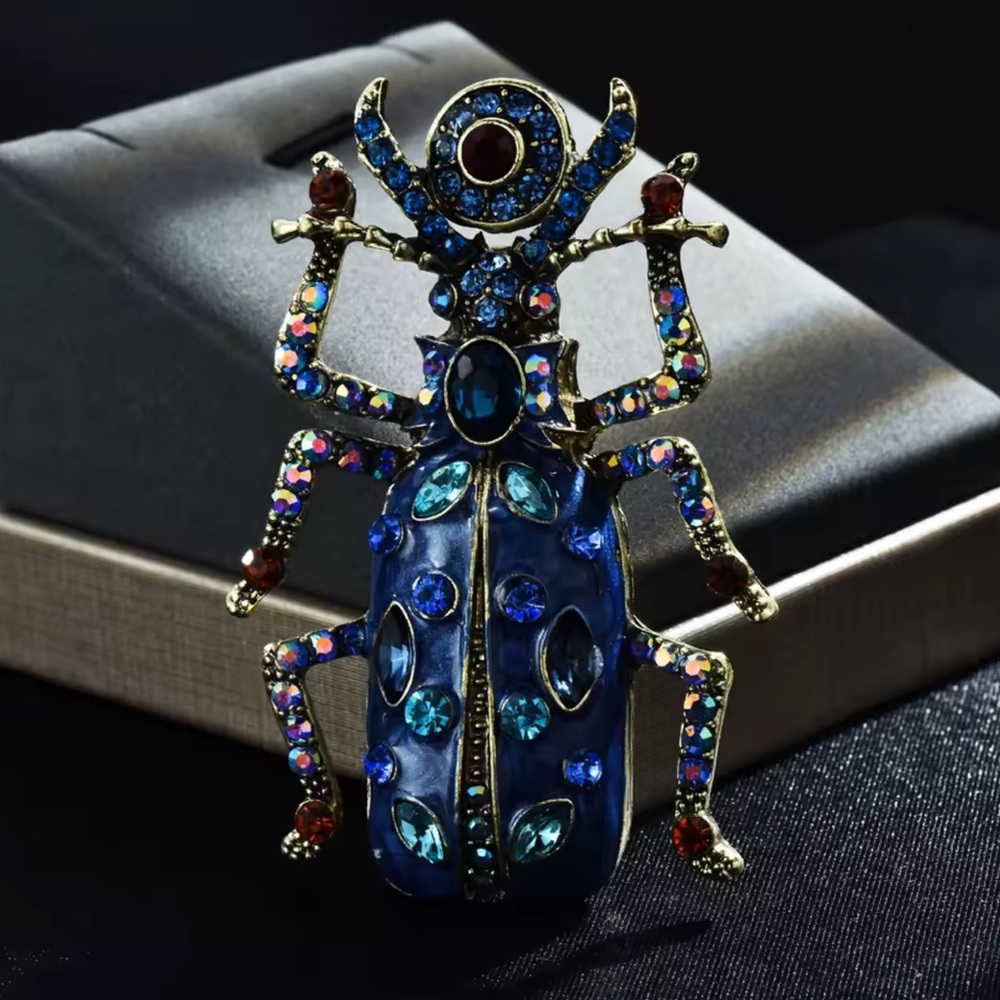 Blue Bejeweled Beetle Brooch - Picture 3 of 7